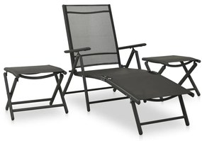 3 pcs conjunto lounge para jardim textilene e alumínio preto