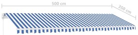 Toldo retrátil manual com LED 500x350 cm azul e branco