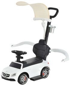 HOMCOM Carro andador para crianças acima de 1 ano Desenho 3 em 1 com buzina e capuz e suporte para copos 84x40x83 cor branco