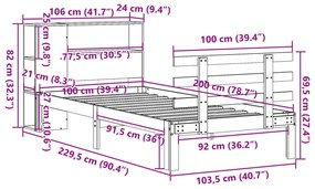 Cama com estante sem colchão 100x200 cm pinho maciço
