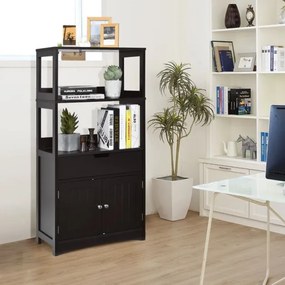 Estante de casa de banho com 3 prateleiras 1 gaveta 1 armário de arrumação Toalha Champô Gel Organizador de cozinha 60 x 32,5 x 122 cm Preto