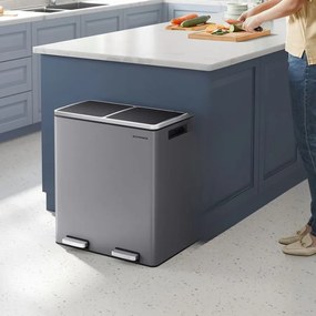 Caixote do lixo com 2 compartimentos e tampa articulada 2 x 30 litros cinzento ardósia
