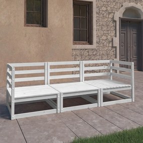 vidaXL Sofá de 3 lugares para jardim pinho maciço branco