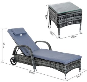 Espreguiçadeiras x2 com Mesa de Vime Chaise Longue para Jardim Pátio Cadeira Cinzenta de exterior com Almofadas Acolchadas