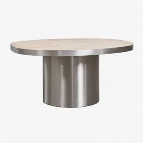 Mesa De Centro Em Pedra Natural E Aço Inoxidável Fertrix Travertino - Sklum