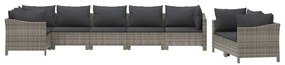 8 pcs conjunto lounge de jardim c/ almofadões vime PE cinzento