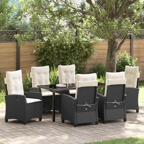 vidaXL Conjunto de Jantar de Jardim de 7 Peças com Almofadas - Vime Sintético Preto