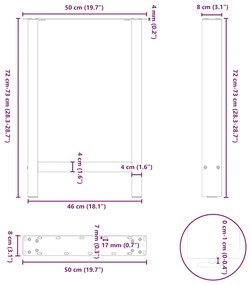Pés para mesa de jantar pretos 2 peças 50x(72-73) cm aço
