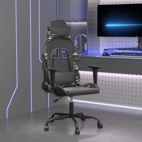 vidaXL Cadeira gaming massagens couro artificial preto e camuflagem