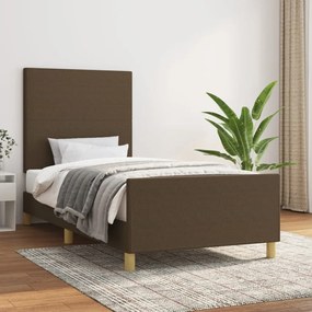 Estrutura de cama sem colchão 90x190 cm tecido castanho-escuro