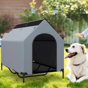 Casota para cães de 132 cm de altura para raças pequenas com janelas ventiladas Cobertura amovível para interior e exterior Cinzento e Preto