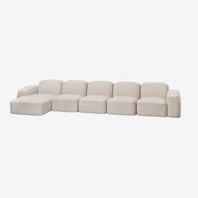 Sofá Modular Com Chaise Longue Esquerda Bastian De 5 Peças Chenille Grossa Branca - Sklum