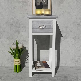 Mesa de cabeceira com 1 gaveta, cinzento e branco