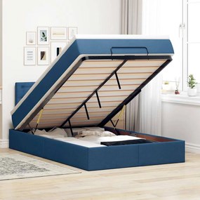 Cama Otomana com Colchão &amp; LEDs Tecido Azul 120x200 cm