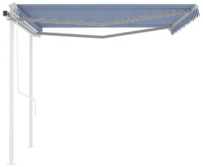 Toldo retrátil automático com postes 4x3,5 m azul e branco