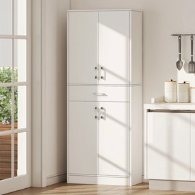 Armário de cozinha alto com 4 portas, 2 compartimentos e 1 gaveta central, altura de 180 cm, com 2 prateleiras ajustáveis, branco