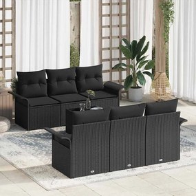 vidaXL Conjunto de Sofá de Jardim com almofada 7 pcs Preto vime PE