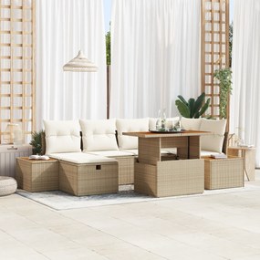 Conjunto de Sofás de Jardim de 7 Peças com Almofadas Bege de Poli Ratt
