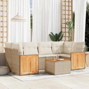 vidaXL 7 pcs conjunto de sofás p/ jardim com almofadões vime PE bege
