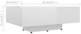 Mesa de centro 85x55x31 cm contraplacado branco brilhante