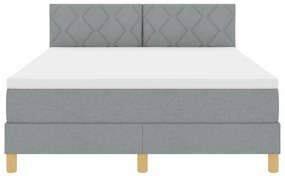 Cama Box Spring com Colchão &amp; LED Cinza Claro 160x200 cm Tecido