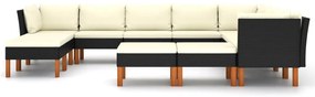 12 pcs conjunto lounge de jardim c/ almofadões vime PE preto