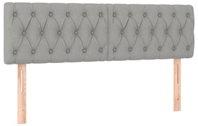 Cabeceira de cama c/ luzes LED tecido 144x7x78/88cm cinza-claro