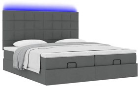 Estrutura de cama otomana com colchões tecido cinzento escuro