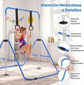 Barra de Ginástica para Crianças, 111,5 x 144,5 x 132 cm, Ajustável em 4 Níveis de Altura, Azul-escuro