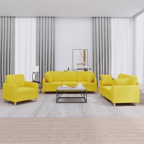 vidaXL 3 pcs conjunto de sofás com almofadas tecido amarelo-claro