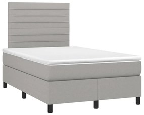 Cama box spring c/ colchão e LED 120x200 cm tecido cinza-claro