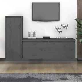 vidaXL Móveis de TV 2 pcs madeira de pinho maciça cinzento