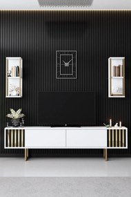 Conjunto de Mobiliário de Sala de Estar Gold Line – Branco e Dourado –