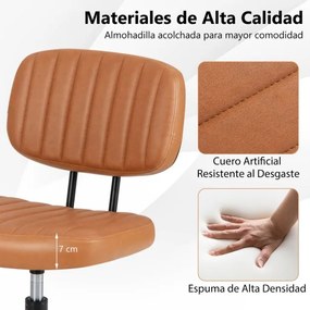 Cadeira de escritório pequena com rodas e apoio lombar, altura ajustável, rotação de 360°, cadeira de computador em couro sintético Castanha