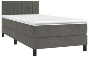 Cama box spring c/ colchão/LED 100x200cm veludo cinzento-escuro