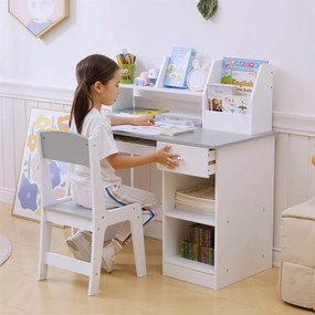 Conjunto de Secretária Infantil e Cadeira Ergonómica, 90 x 45 x 90 cm, Espaços de Arrumação, Cinzento