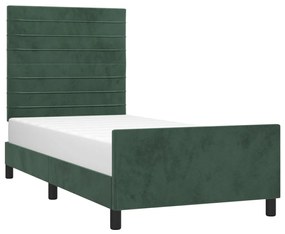 Estrutura de cama c/ cabeceira 90x190 cm veludo verde-escuro