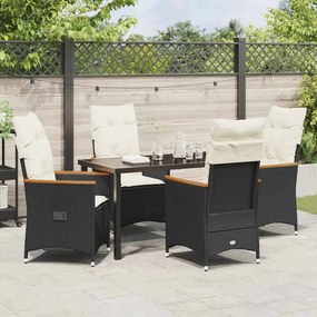 Conjunto de Jantar de Jardim de 5 Peças da com Almofadas Pretas em Rat
