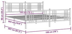 Estrutura de cama com cabeceira e pés 193x203 cm metal preto