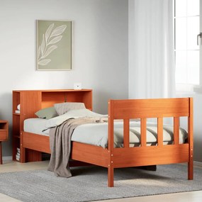 vidaXL Cama com estante sem colchão 90x200cm pinho maciço castanho-mel