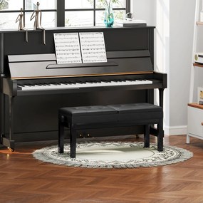 Banco de piano com altura ajustável, banco de piano com espaço de arrumação, banco estofado para teclado, preto