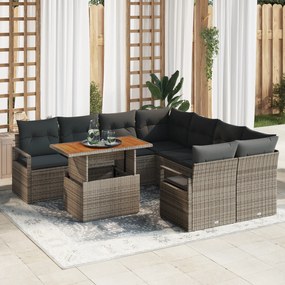 Conjunto de Sofás de Jardim vidaXL de 9 Peças com Almofadas Cinza de P