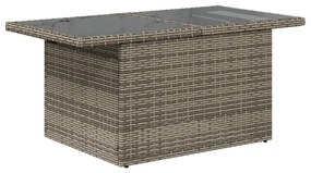 Mesa de jardim com tampo de vidro 100x55x73 cm vime PE cinza