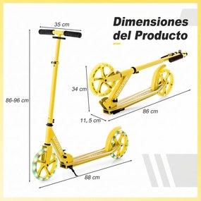Trotinete para crianças com plataforma de alumínio, guiador ajustável em 3 posições e alça para crianças Amarela