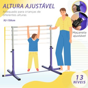 Barra de Ginástica para Crianças com Altura Ajustável 92-150 cm Barra Horizontal de Ginástica 194x121x150 cm Roxo