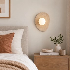 Candeeiro de Parede Japandi Pedra Natural Orgânico com Vidro Opalino - Josie