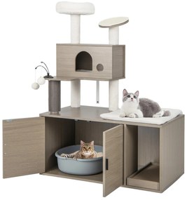 Torre para gatos de 3 níveis com postes de arranhar revestidos de sisal - Azul