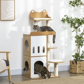 Arranhador para gatos com design contemporâneo 60 x 48 x 133 cm , com arranhadores, plataformas e 5 almofadas de sisal natural, castanho, branco