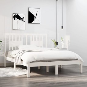 vidaXL Estrutura de cama 140x190 cm madeira de pinho maciça branco