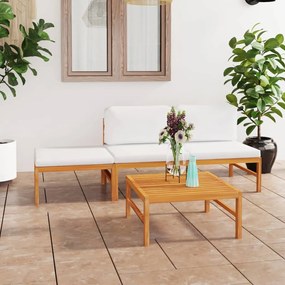 vidaXL 4 pcs conj. lounge jardim c/ almofadões cor creme teca maciça